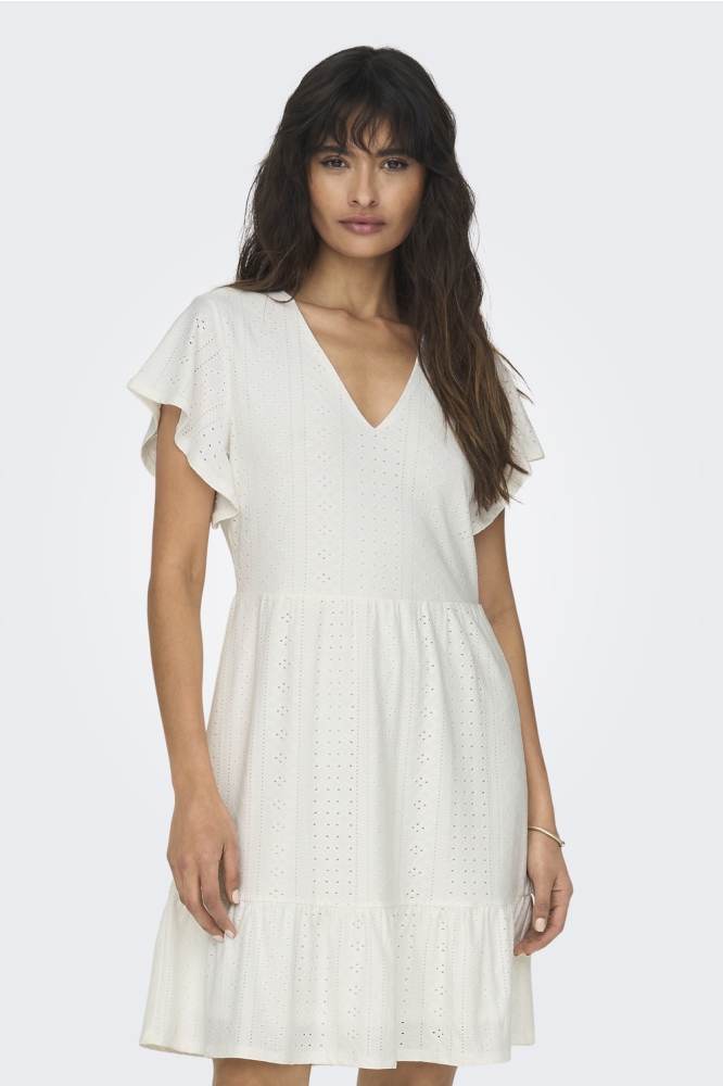 ONLSANDRA S/S V-NECK DRESS JRS 15289687 Cloud Dancer